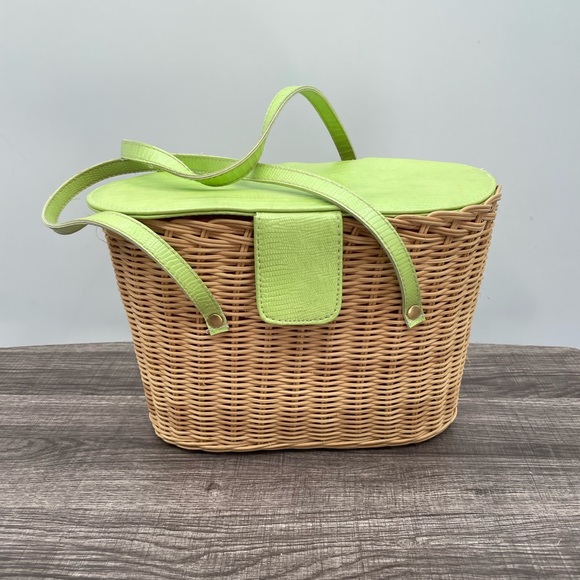 Nordstrom Bags Nordstroms Vintage Straw Basket Pursebag With Green